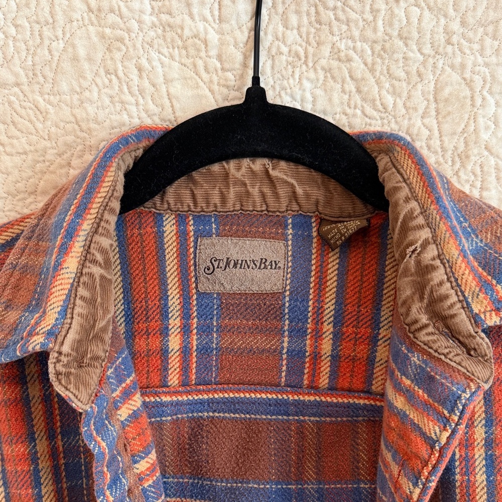 St. John's Bay Brown, Blue & Orange Plaid Corduroy-Trim Shirt - Picture 2 of 9